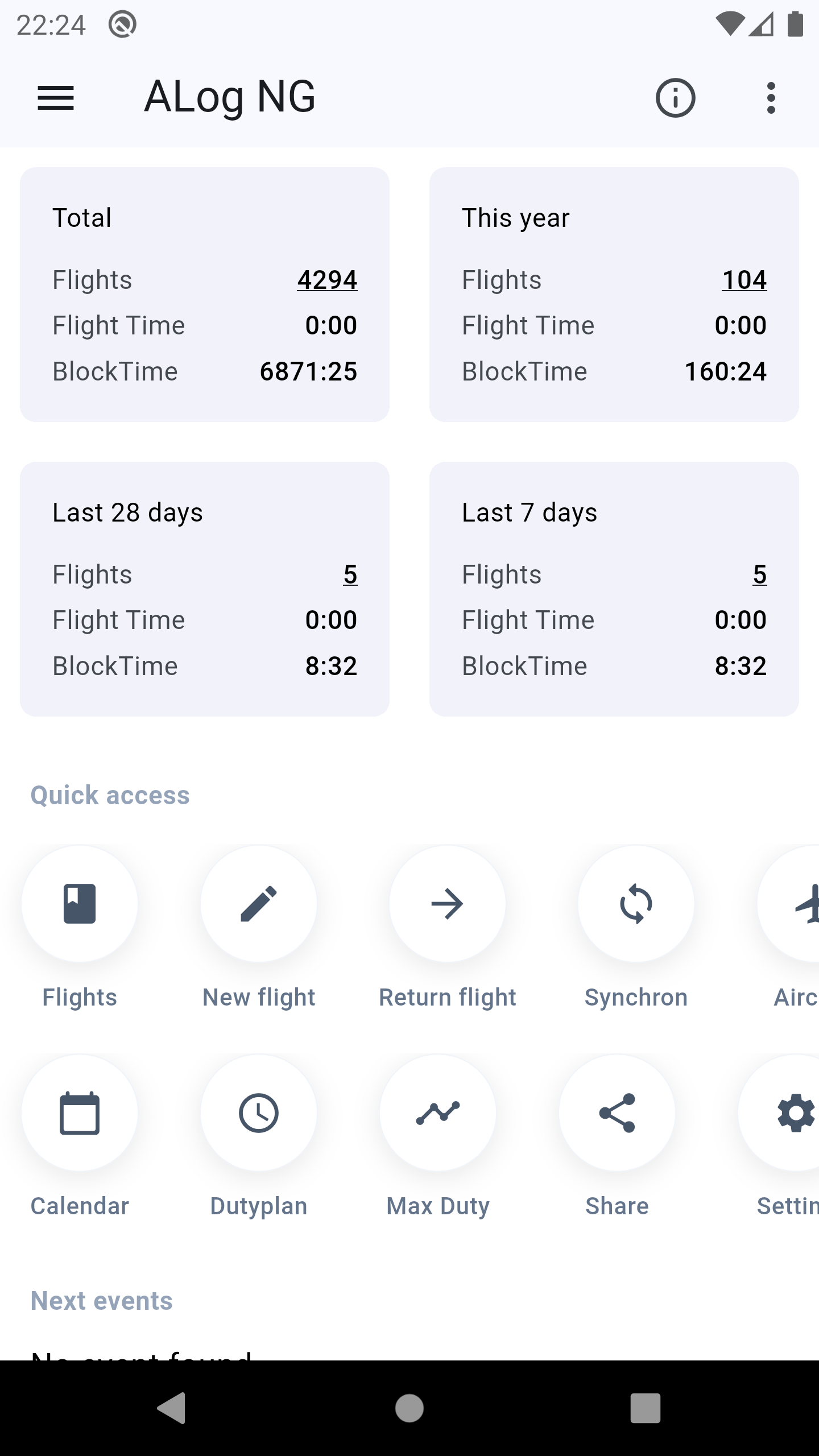 Flight list with quick search